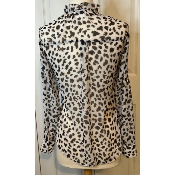 Express Portofino Slim Fit. Semi Sheer Animal Leopard Button‎ Down Blouse Top XS - Picture 4 of 4